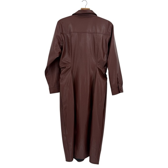 by Anthropologie Fuax Leather Midi Shirt Dress In Brown Size 1X Plus Size - Picture 4 of 15